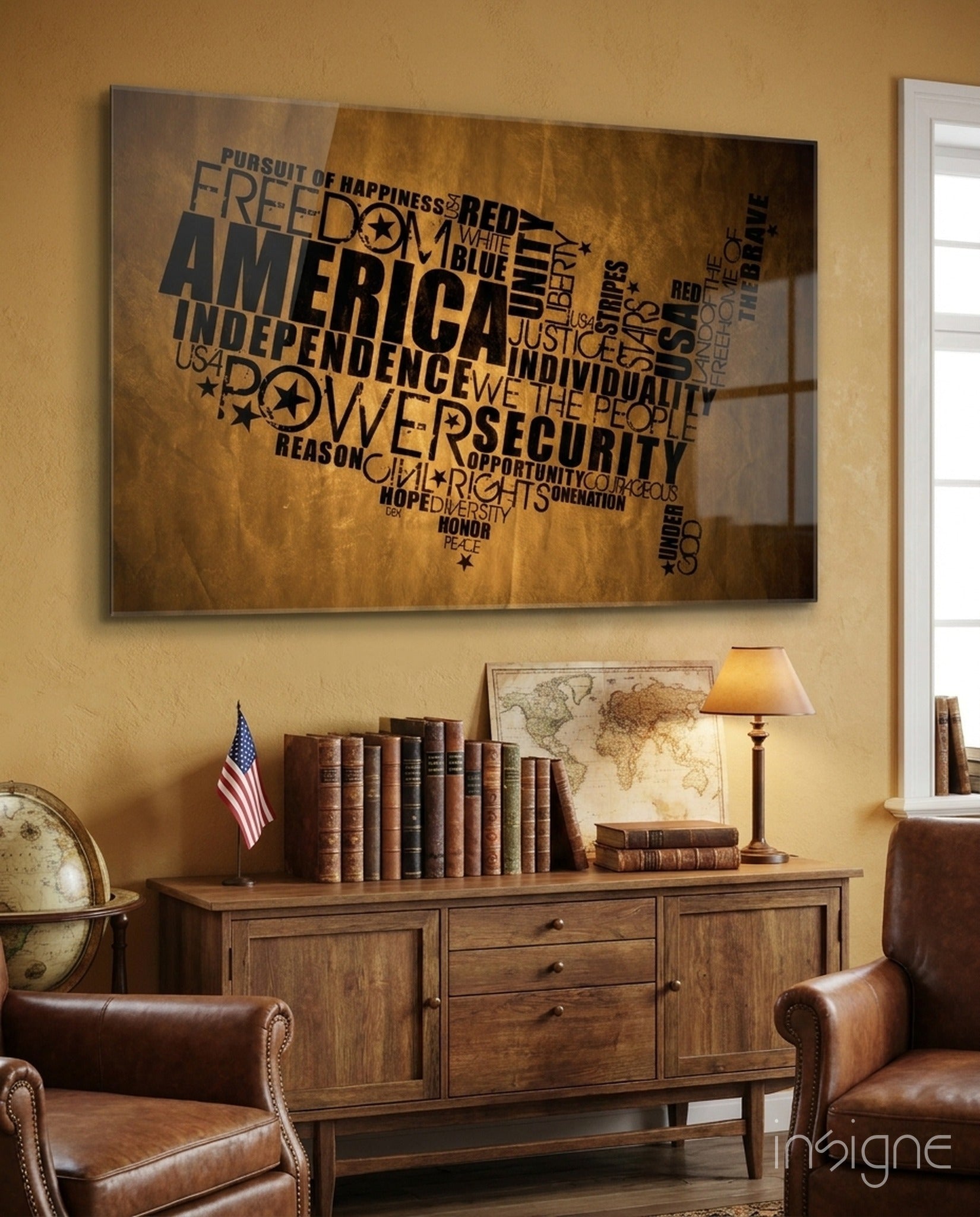 USA Map Glass Wall Art