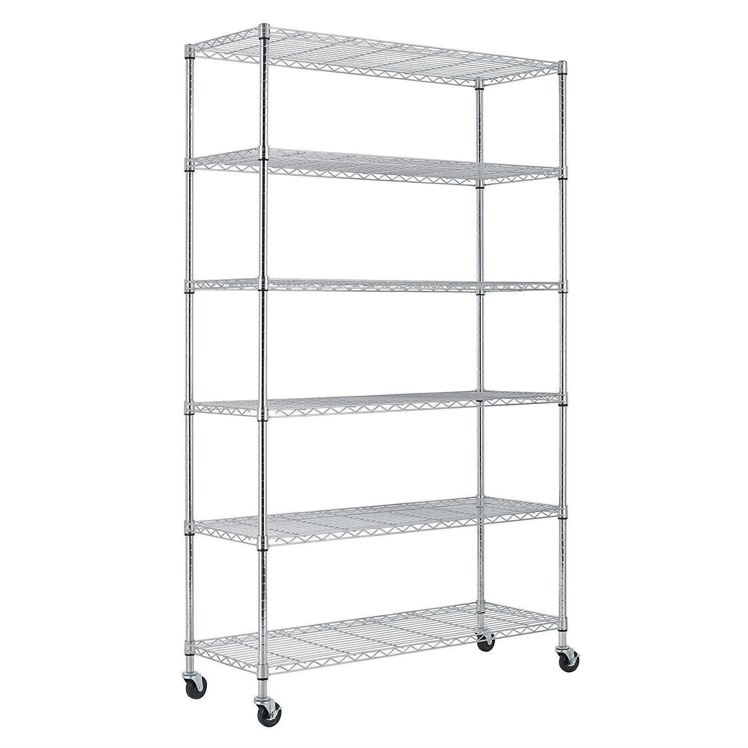 Heavy Duty 6-Shelf Metal Storage Rack Shelving Unit with Casters - PRHOMZ