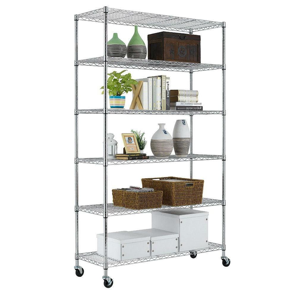 Heavy Duty 6-Shelf Metal Storage Rack Shelving Unit with Casters - PRHOMZ
