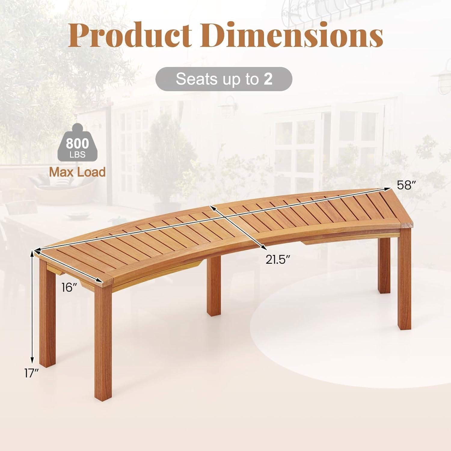 Outdoor 2-Person Backless Wooden Garden Bench with Modern Arch Design-4