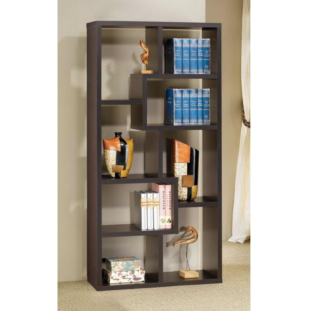 Modern Cube Contemporary Style Bookcase in Cappuccino Finish - PRHOMZ