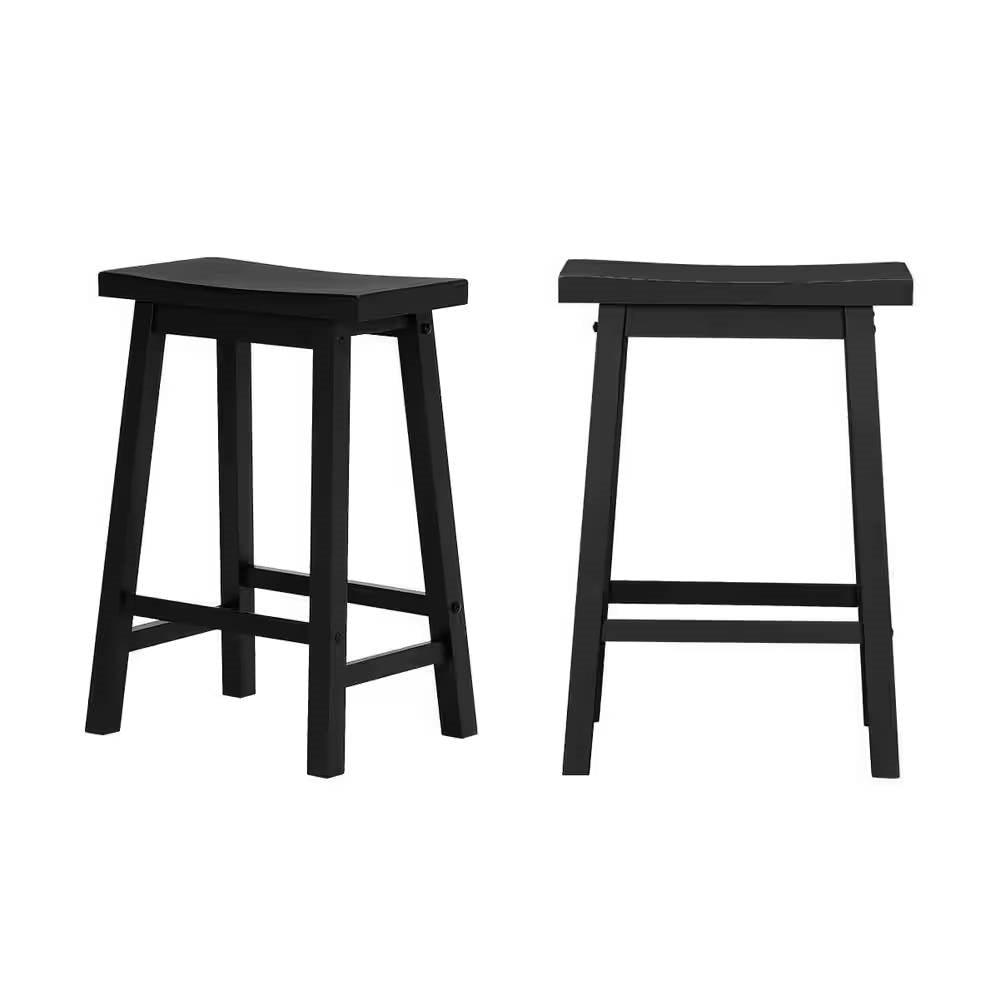 Set of 2 Farmhouse Counter Height Saddle Barstool in Charcoal Black Wood Finish - PRHOMZ