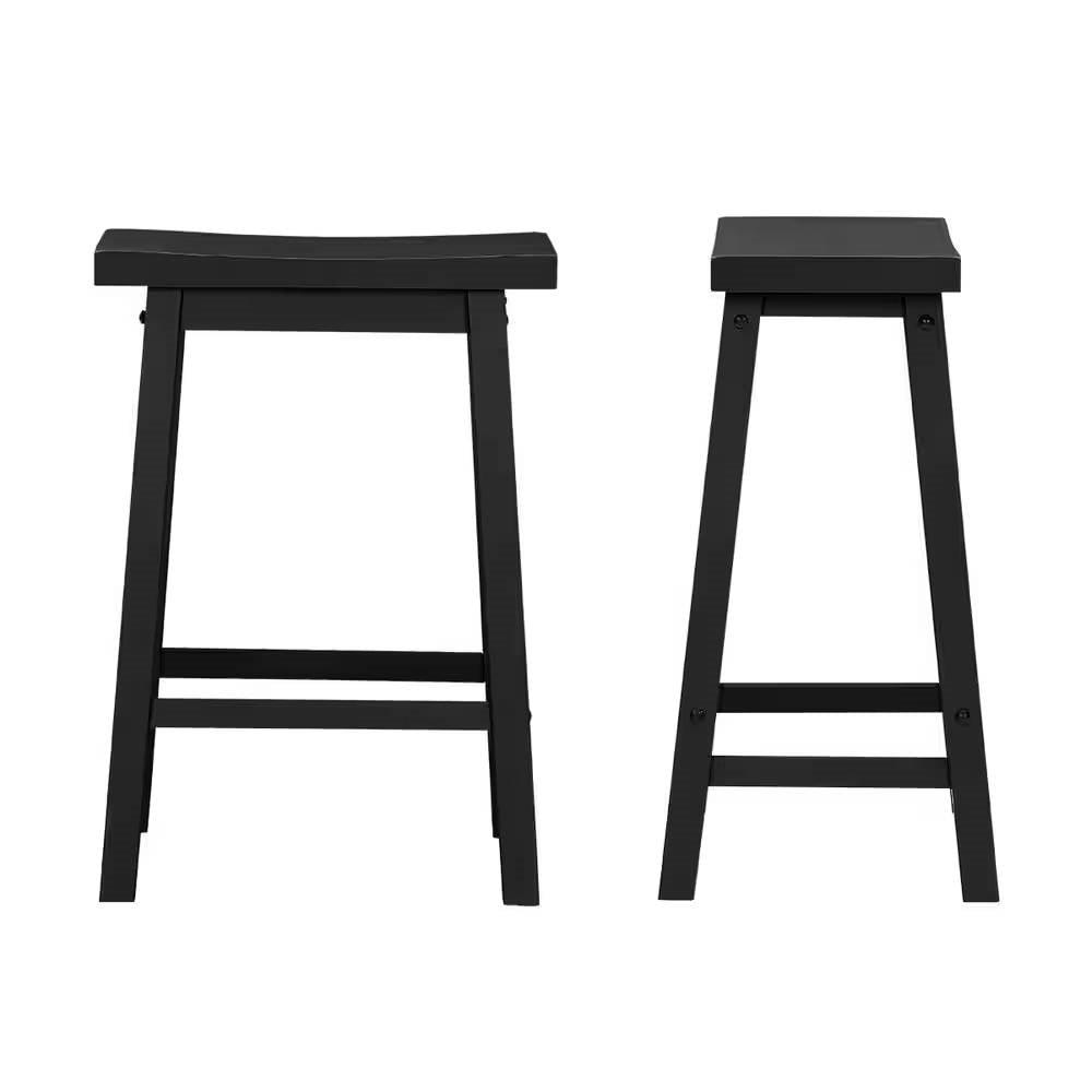 Set of 2 Farmhouse Counter Height Saddle Barstool in Charcoal Black Wood Finish - PRHOMZ