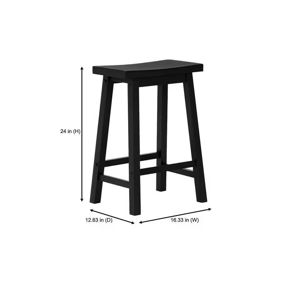 Set of 2 Farmhouse Counter Height Saddle Barstool in Charcoal Black Wood Finish - PRHOMZ