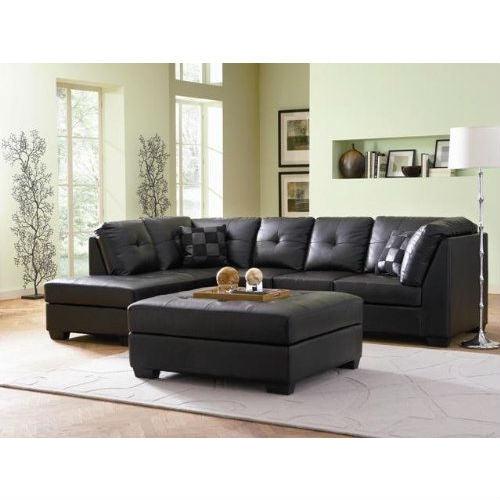 Black Bonded Leather Sectional Sofa with Left Side Chaise - PRHOMZ