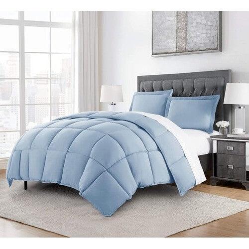 Queen Size Reversible Microfiber Down Alternative Comforter Set in Blue - PRHOMZ