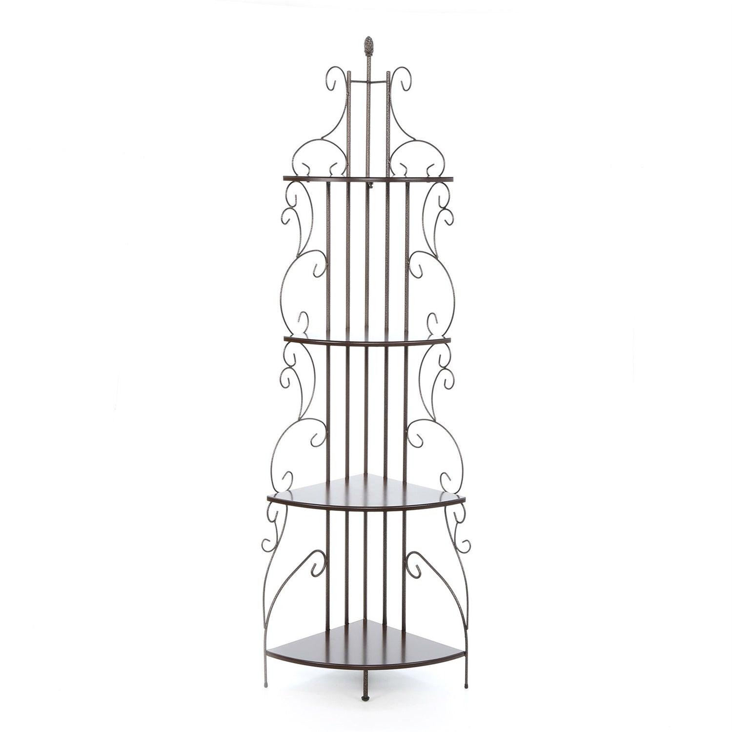Ornate 4-Tier Metal Corner Bakers Rack Kitchen Dining Shelf - PRHOMZ
