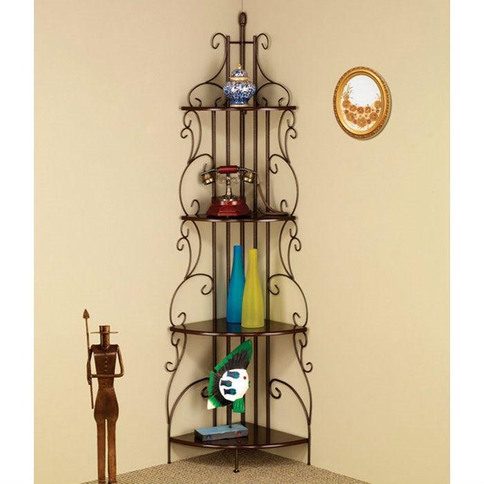 Ornate 4-Tier Metal Corner Bakers Rack Kitchen Dining Shelf - PRHOMZ