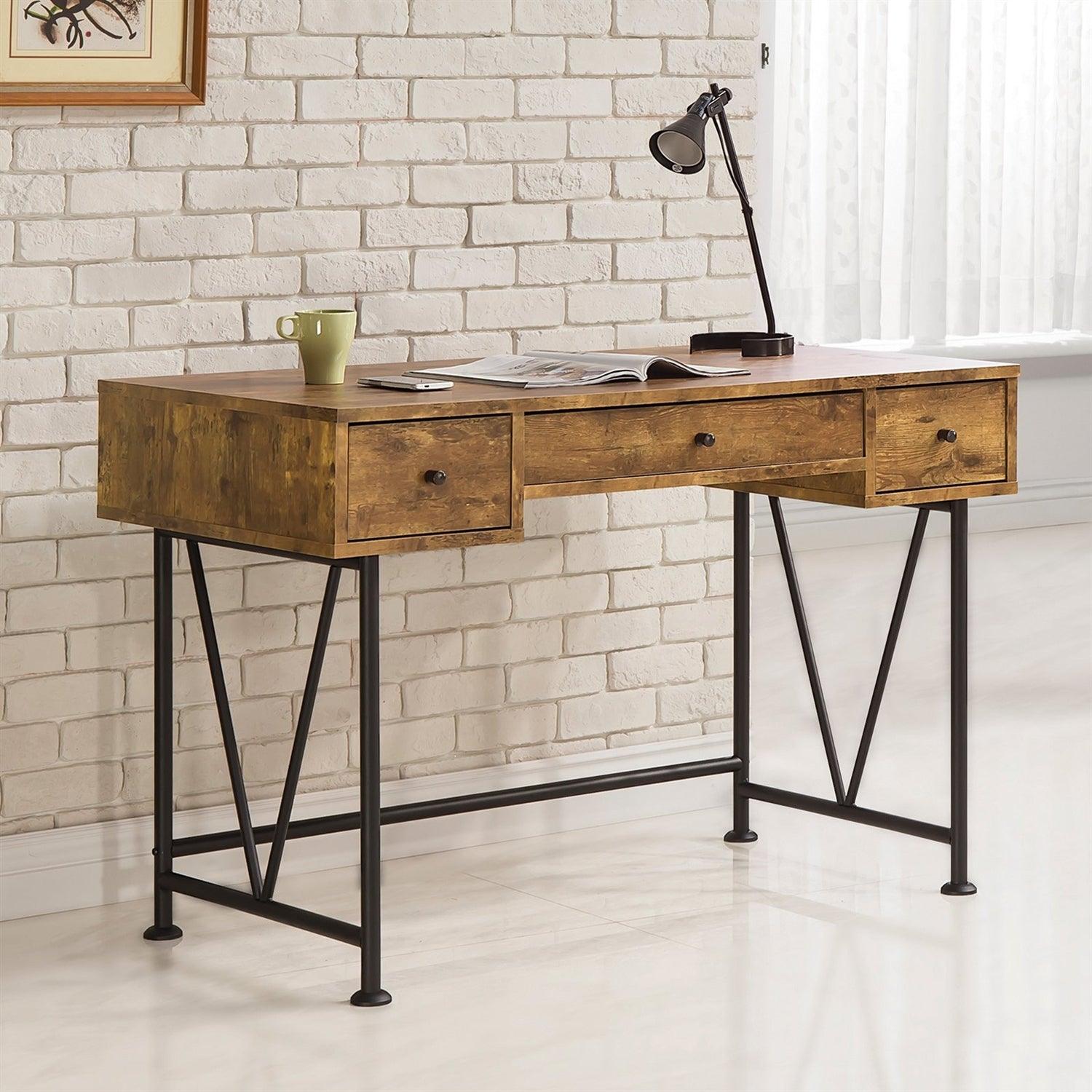 Farmhouse Rustic Home Office 3 Drawer Writing Desk - PRHOMZ