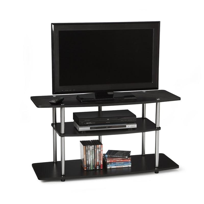 3-Tier Flat Screen TV Stand in Black Wood Grain / Stainless Steel - PRHOMZ