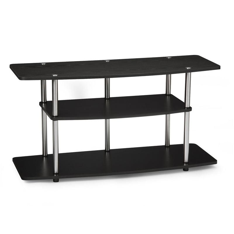 3-Tier Flat Screen TV Stand in Black Wood Grain / Stainless Steel - PRHOMZ