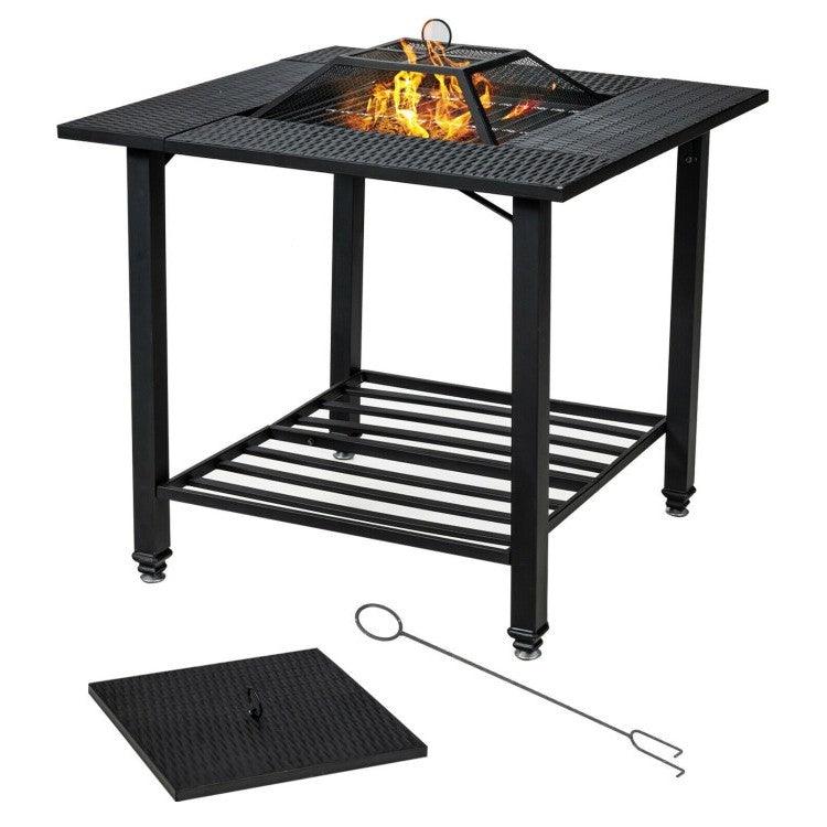 4 in 1 Square Fire Pit, Grill Cooking BBQ Grate, Ice Bucket, Dining Table - PRHOMZ