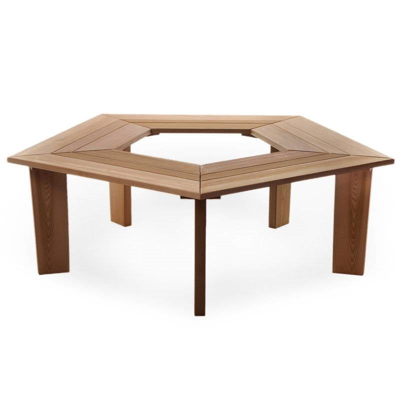 Solid Cedar Wood Outdoor 5 Sided Pentagon Tree Wrap Garden Bench-0