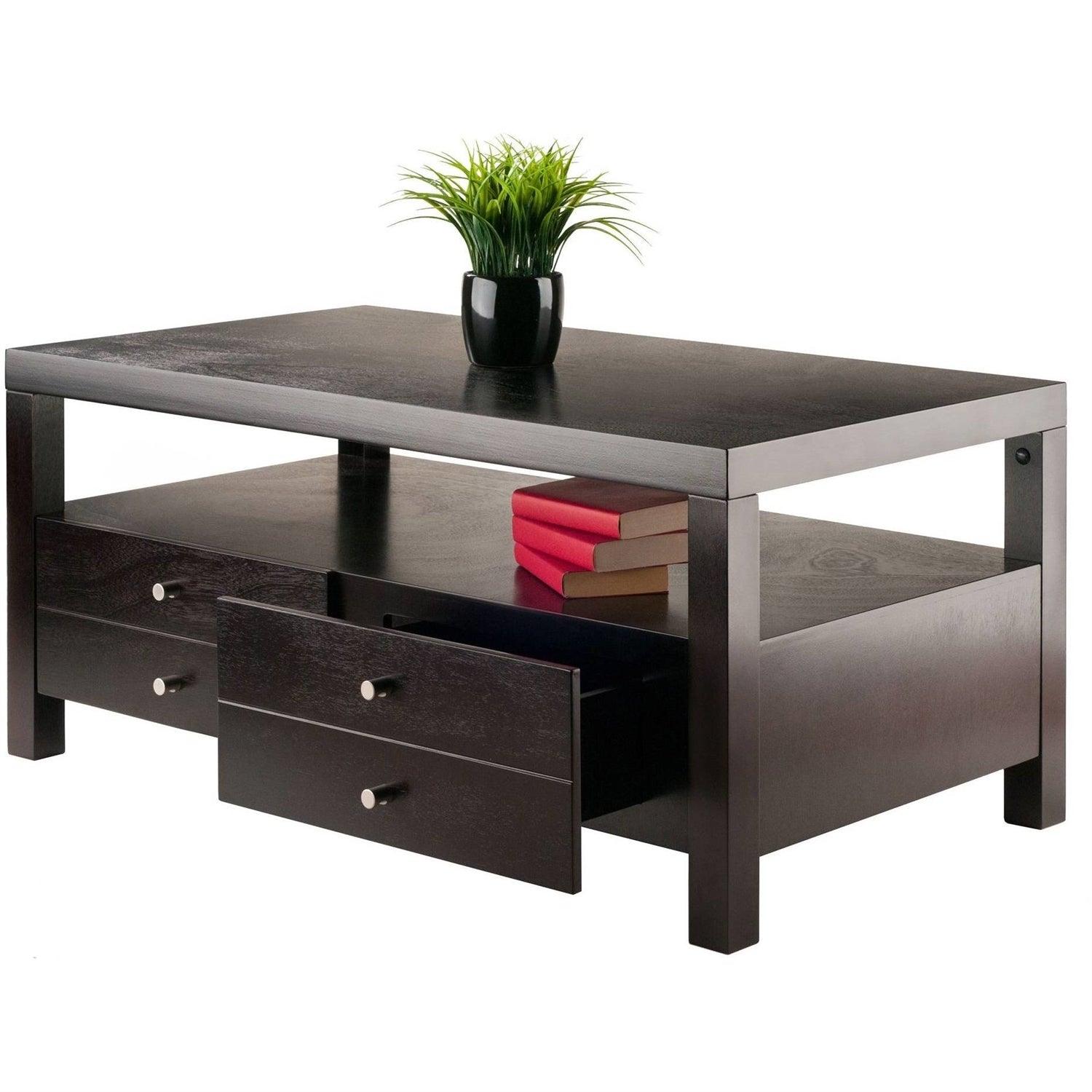 Modern Espresso 2 Drawer Coffee Table - PRHOMZ