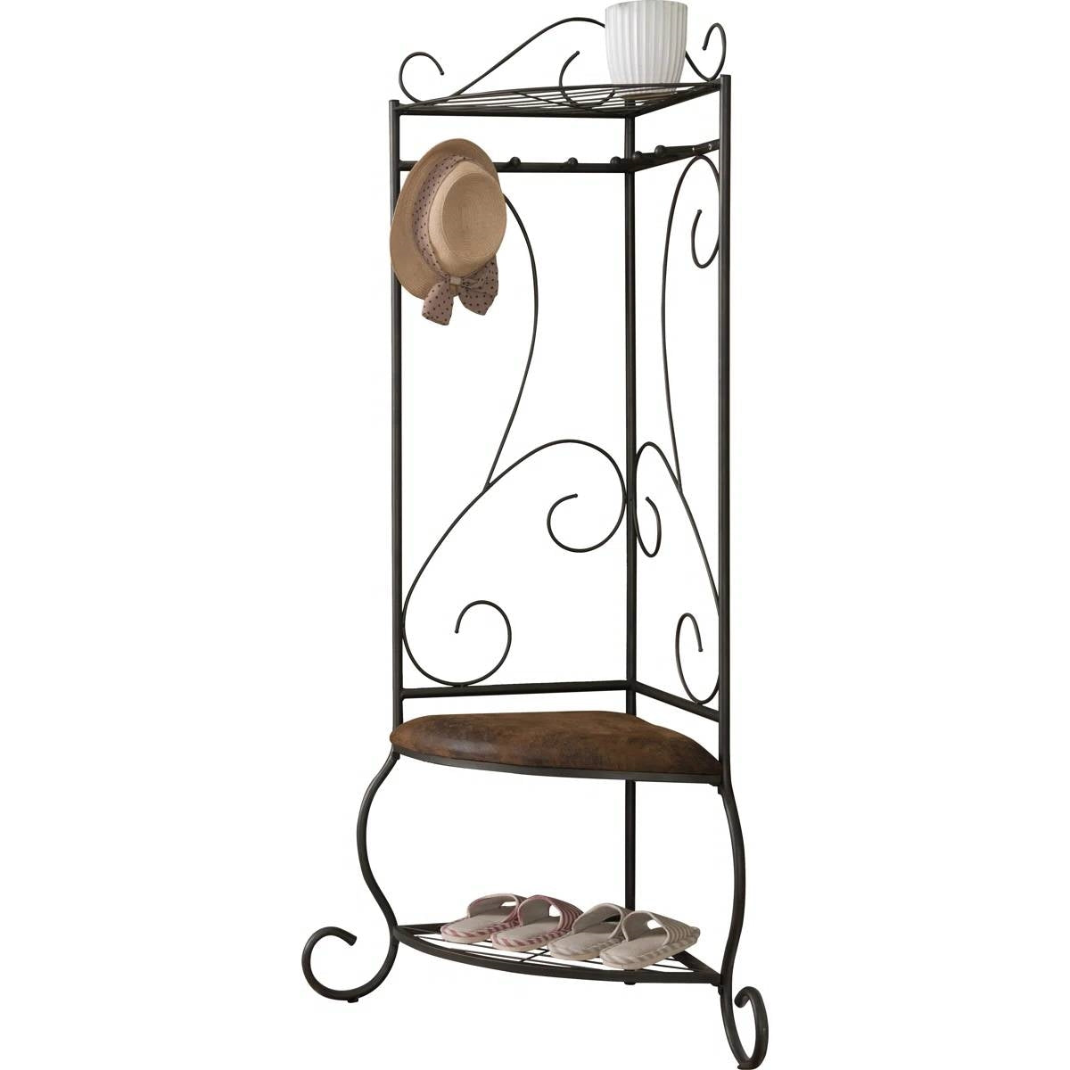 Corner Metal Hall Tree Entryway Coat Rack Upholstered Storage Bench Shoe Rack-1