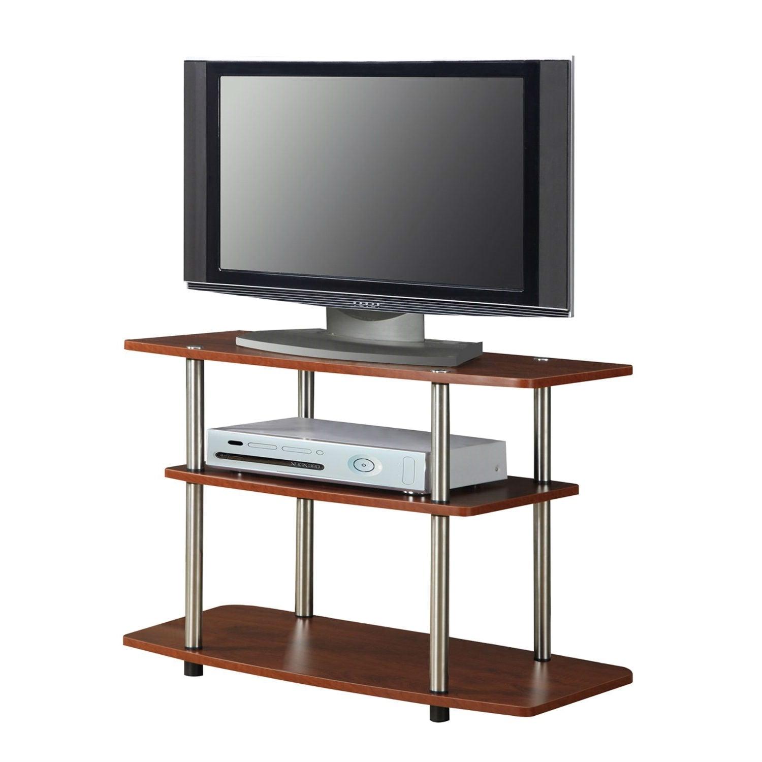 Modern Wood and Metal TV Stand in Cherry Brown Finish - PRHOMZ