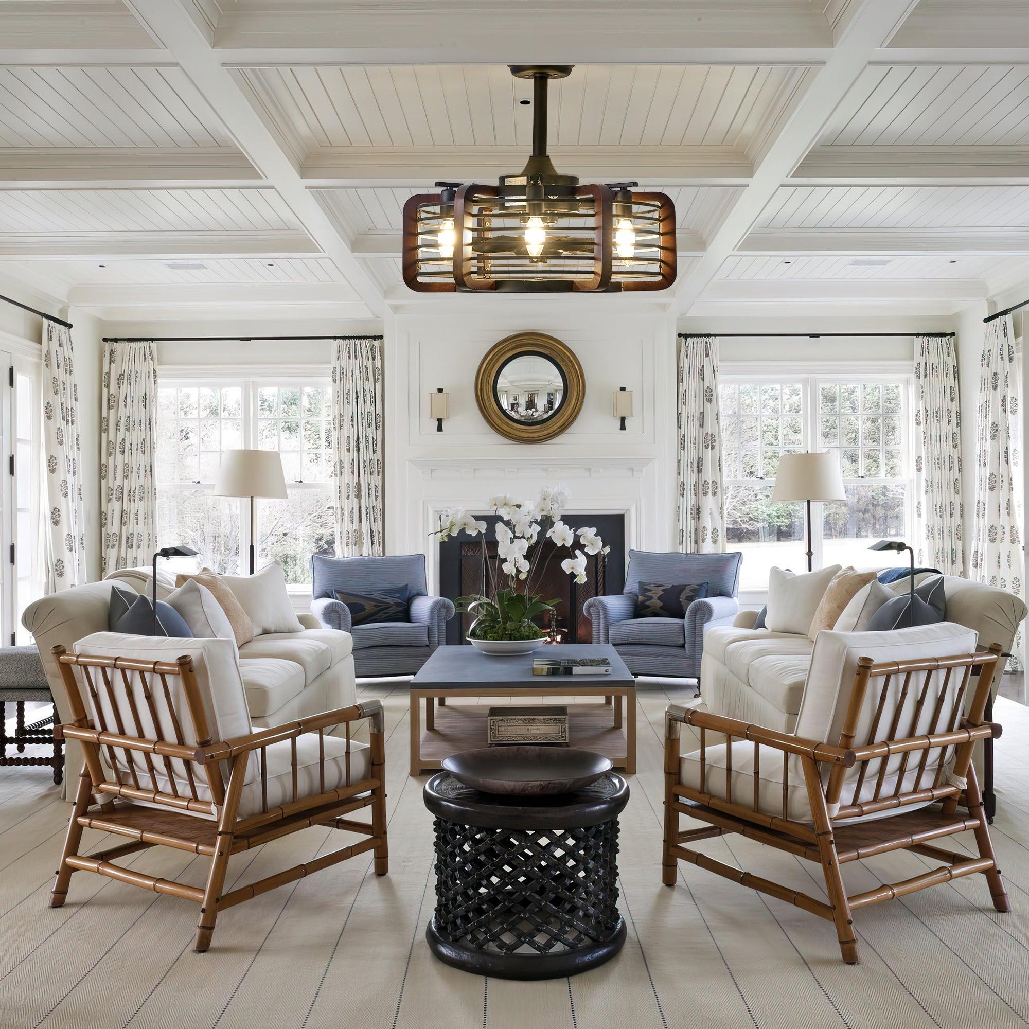 Caged Ceiling Fans with 6 LED Lights - PRHOMZ