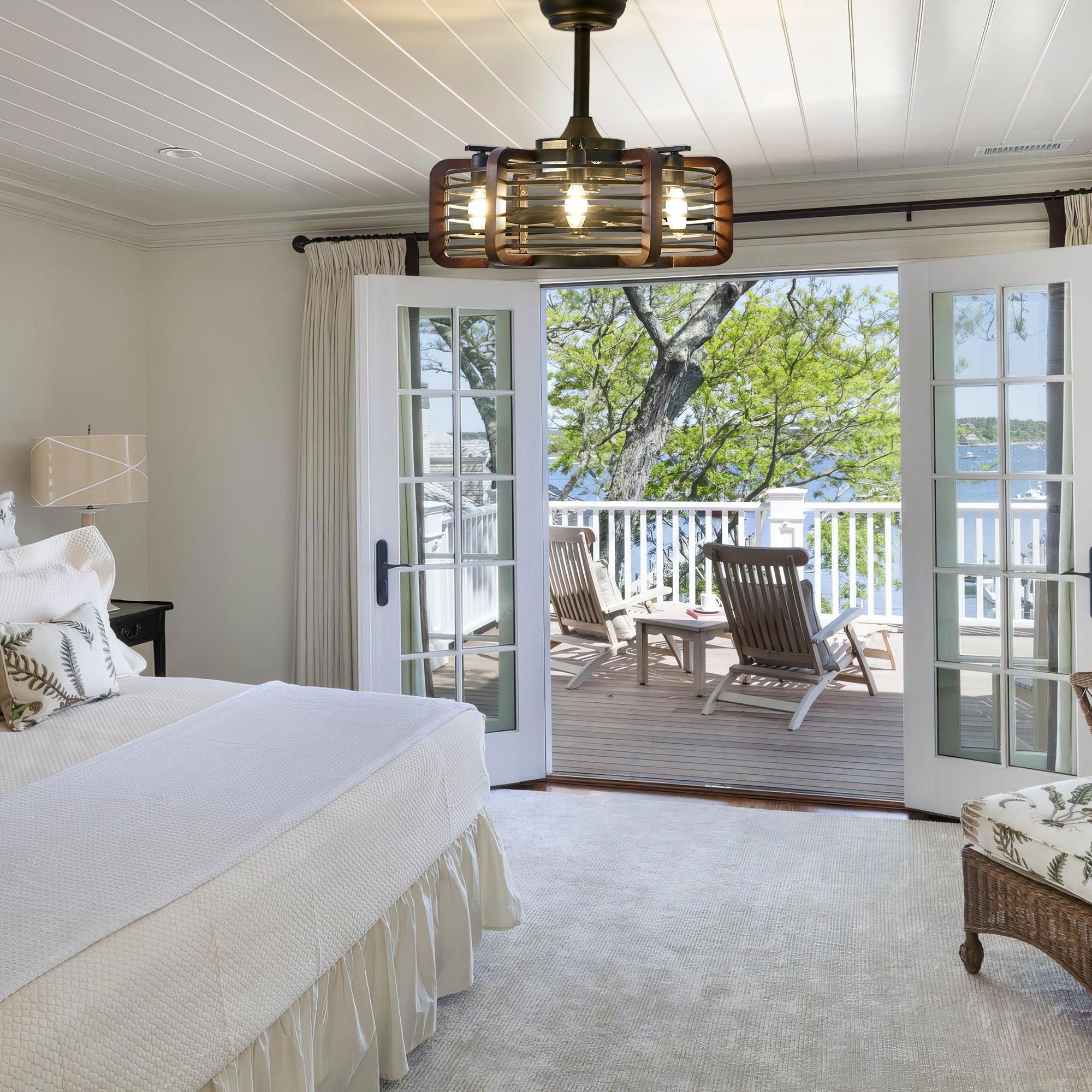 Caged Ceiling Fans with 6 LED Lights - PRHOMZ