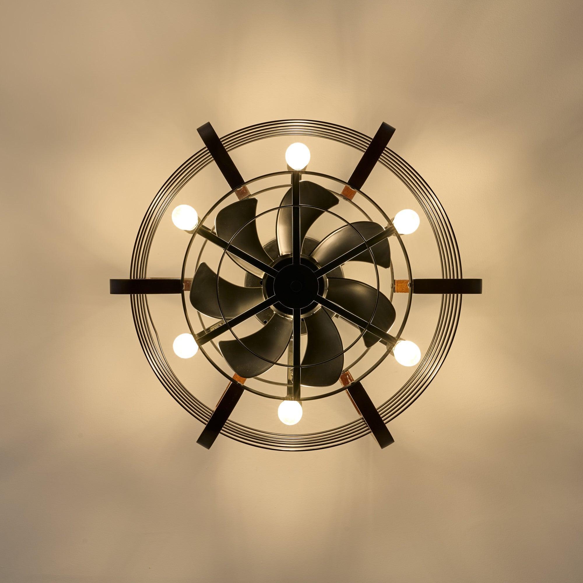 Caged Ceiling Fans with 6 LED Lights - PRHOMZ