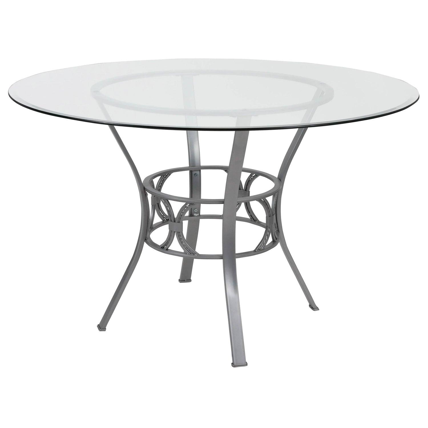 Round 48-inch Glass Top Dining Table with Matte Gold Metal Frame - PRHOMZ