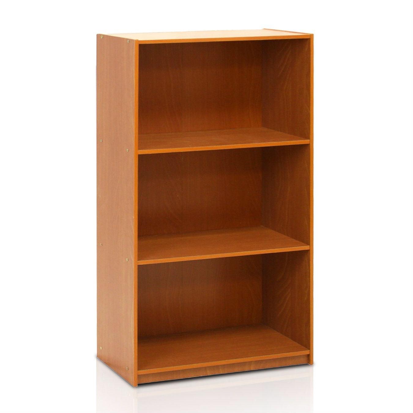 Modern 3-Shelf Bookcase in Light Cherry Wood Finish - PRHOMZ