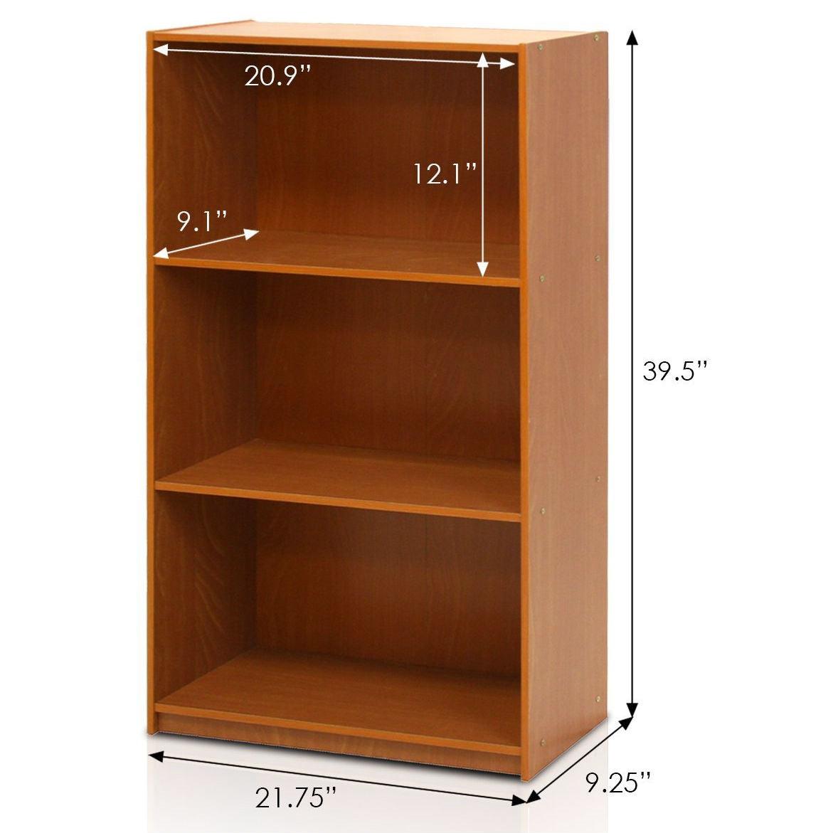 Modern 3-Shelf Bookcase in Light Cherry Wood Finish - PRHOMZ