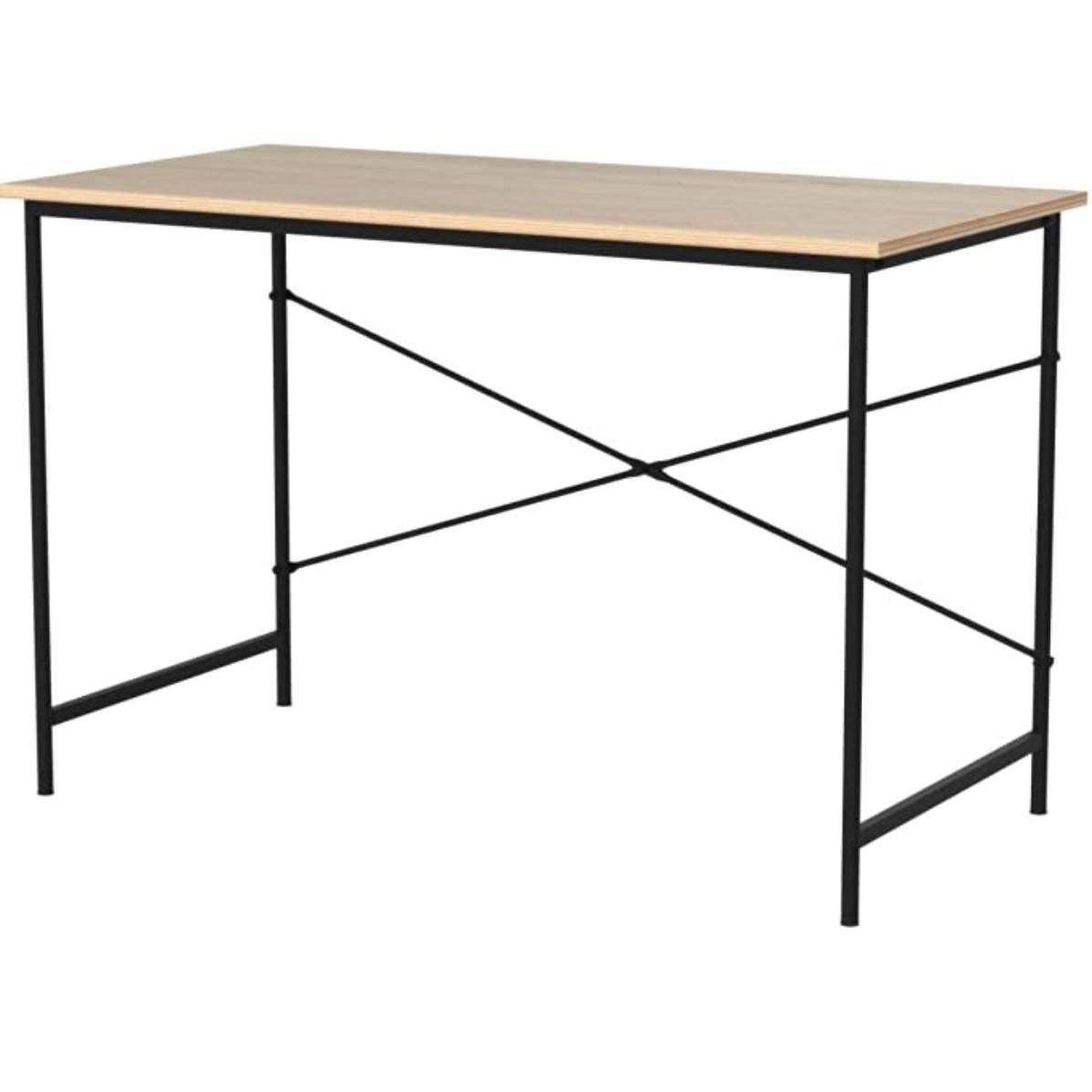 Modern Home Office Computer Desk Table with Black Metal Frame Wood Top in Oak - PRHOMZ