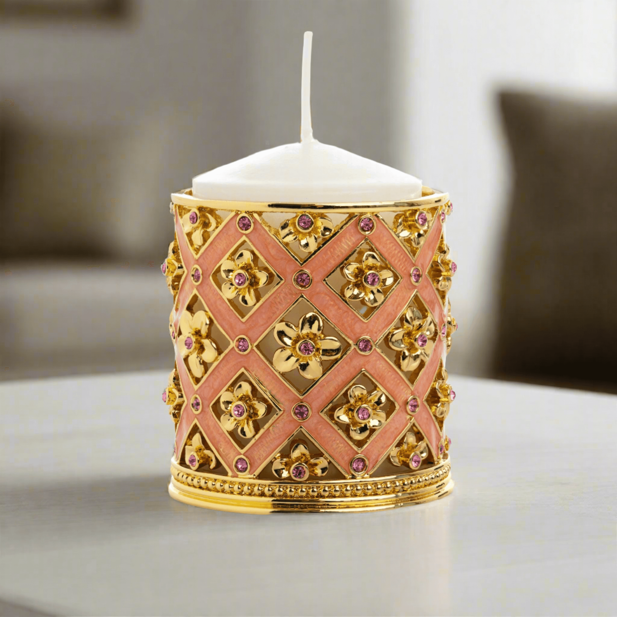 Pink Decorated Candle Holder – Elegant & Charming Decor - PRHOMZ