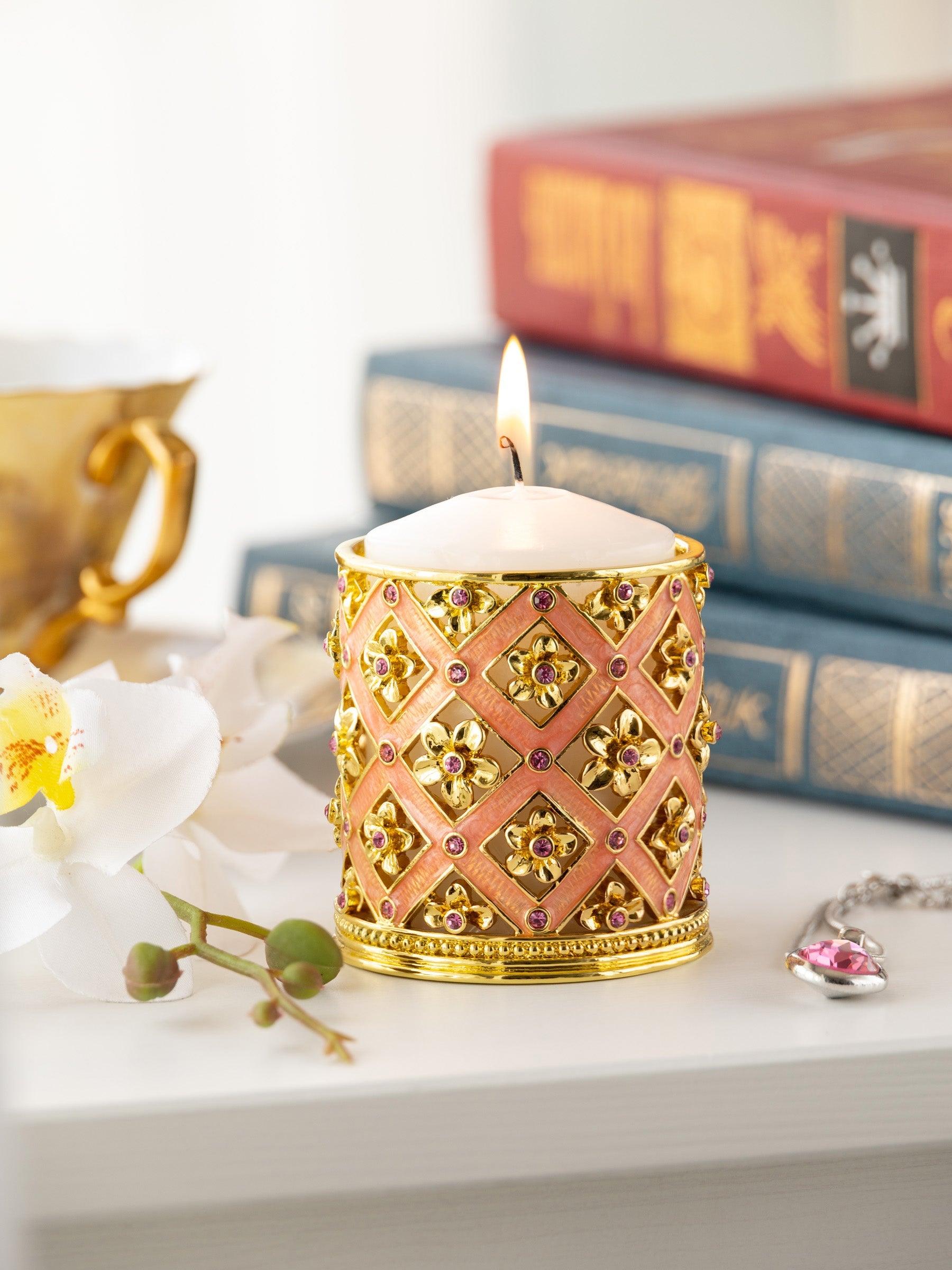 Pink Decorated Candle Holder – Elegant & Charming Decor - PRHOMZ