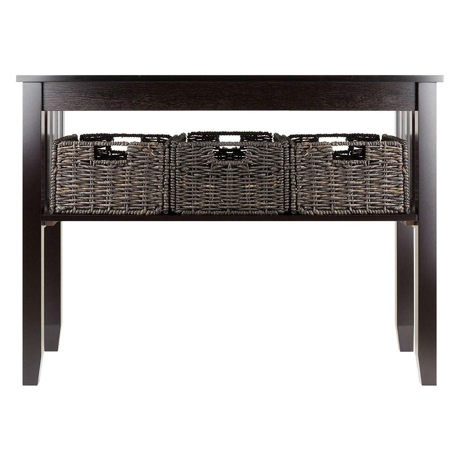 Espresso 2-Tier Entryway Console Table – 3 Storage Baskets - PRHOMZ