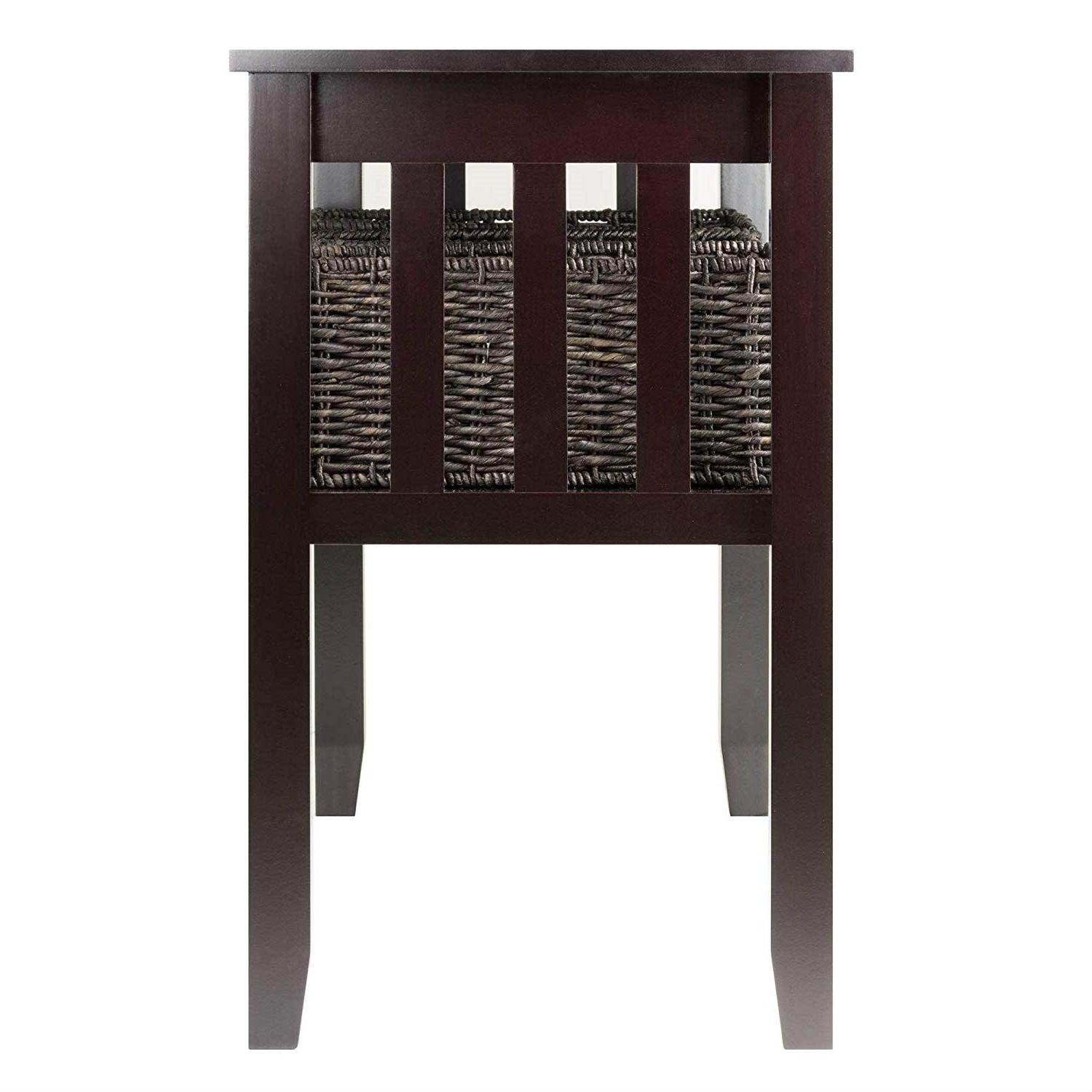 Espresso 2-Tier Entryway Console Table – 3 Storage Baskets - PRHOMZ
