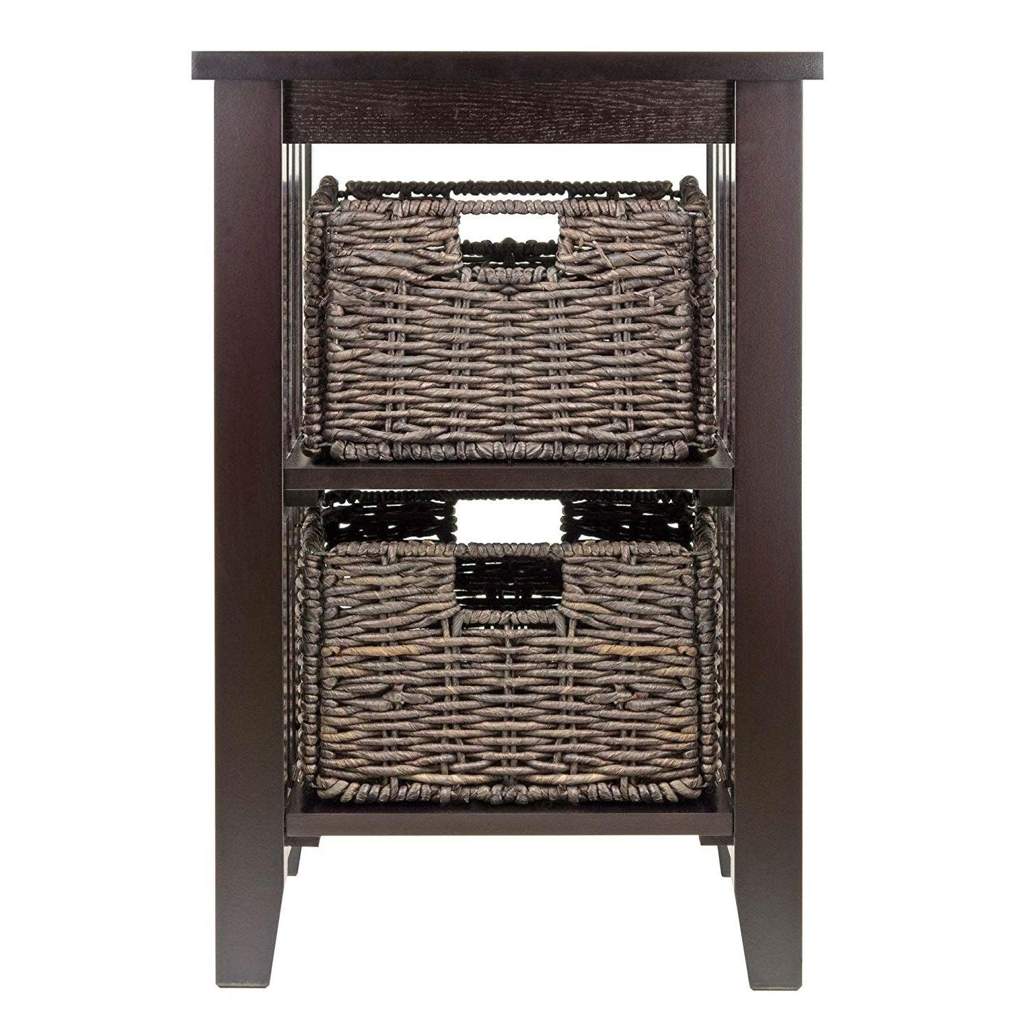 Espresso 3 Tier Bookcase Shelf Accent Table with 2 Small Storage Baskets - PRHOMZ
