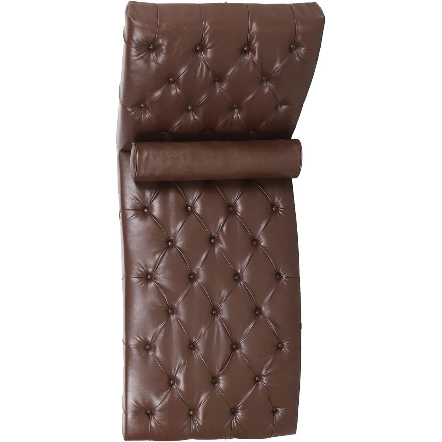 Brown PU Leather Upholstered Armless Chaise Lounge Chair with Lumbar Pillow-2