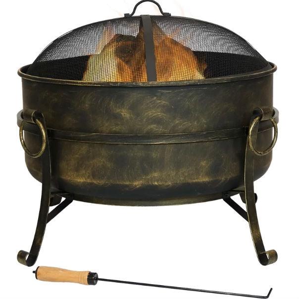 Outdoor 24-inch Diameter Steel Cauldron Wood Burning Fire Pit - PRHOMZ