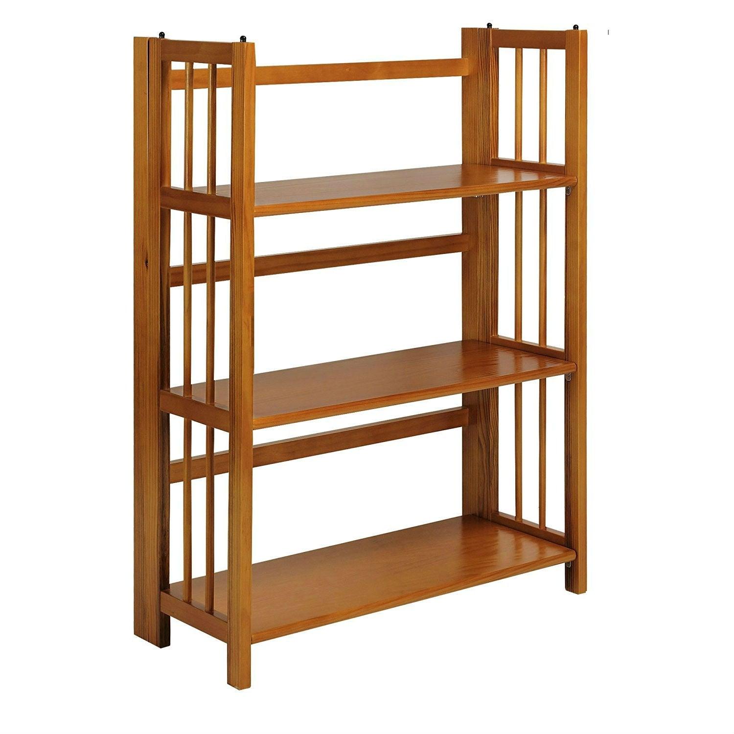 3-Shelf Folding Storage Shelves Bookcase in Honey Oak Finish - PRHOMZ