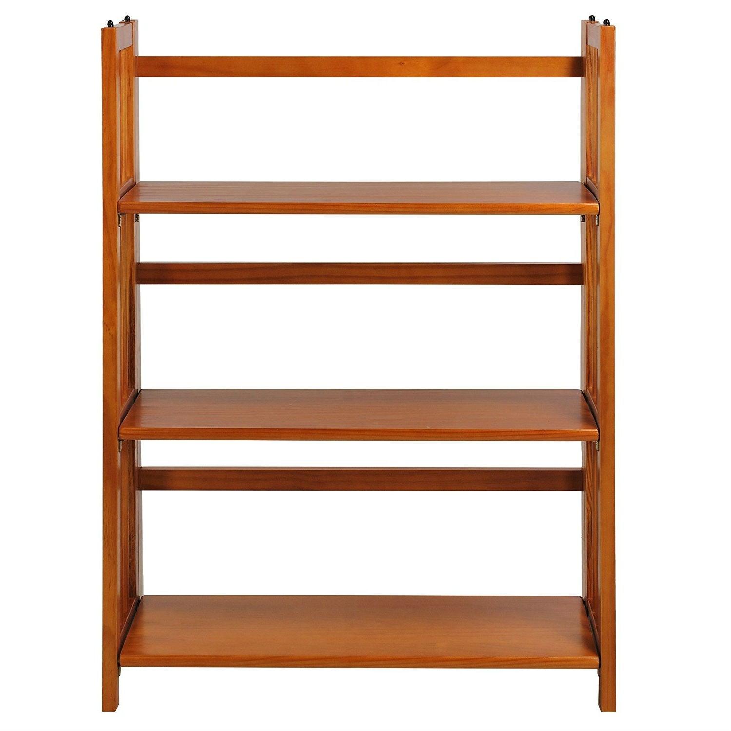 3-Shelf Folding Storage Shelves Bookcase in Honey Oak Finish - PRHOMZ