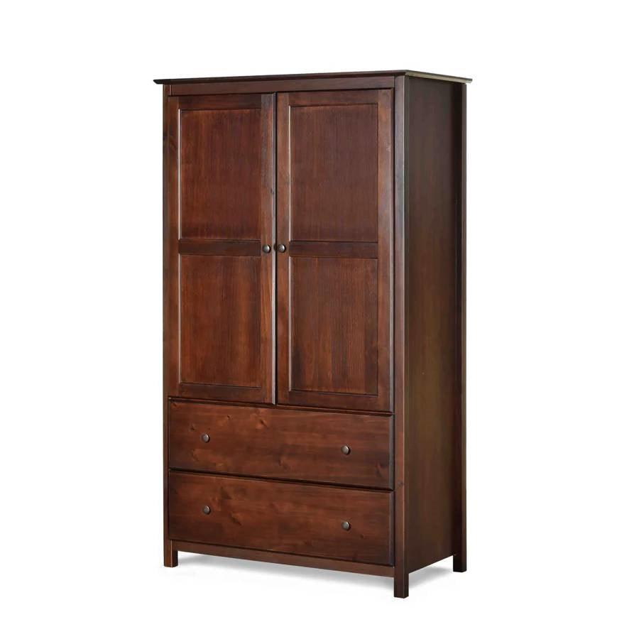 Solid Wood Bedroom Armoire Wardrobe Cabinet with Hanging Bar in Cherry Finish - PRHOMZ