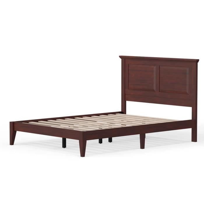 Full Traditional Solid Oak Wooden Platform Bed Frame with Headboard in Cherry - PRHOMZ