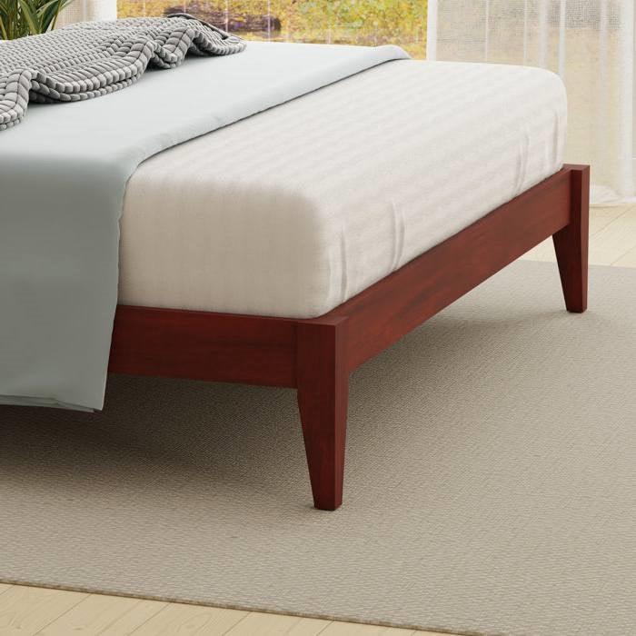 Full Traditional Solid Oak Wooden Platform Bed Frame with Headboard in Cherry - PRHOMZ