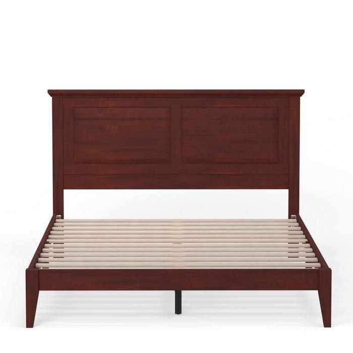 Queen Traditional Solid Oak Wooden Platform Bed Frame with Headboard in Cherry - PRHOMZ