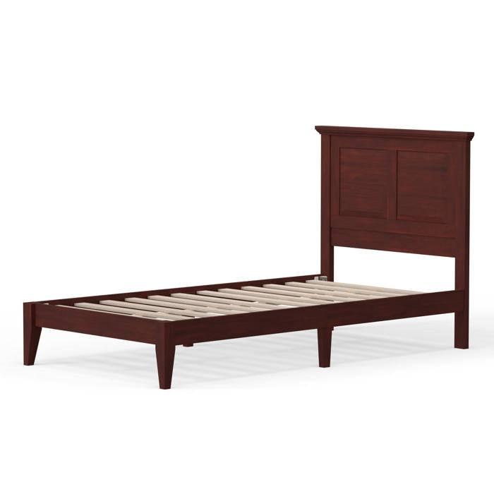 Twin Traditional Solid Oak Wooden Platform Bed Frame with Headboard in Cherry - PRHOMZ