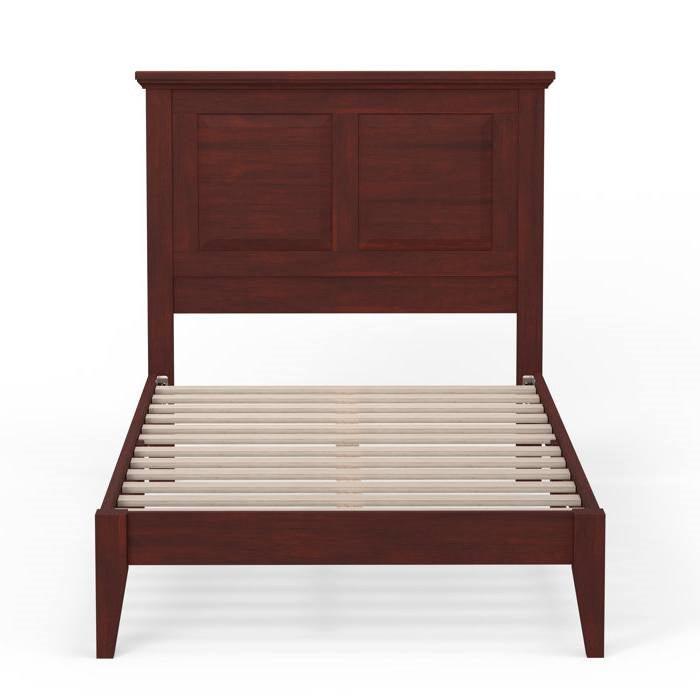 Twin Traditional Solid Oak Wooden Platform Bed Frame with Headboard in Cherry - PRHOMZ