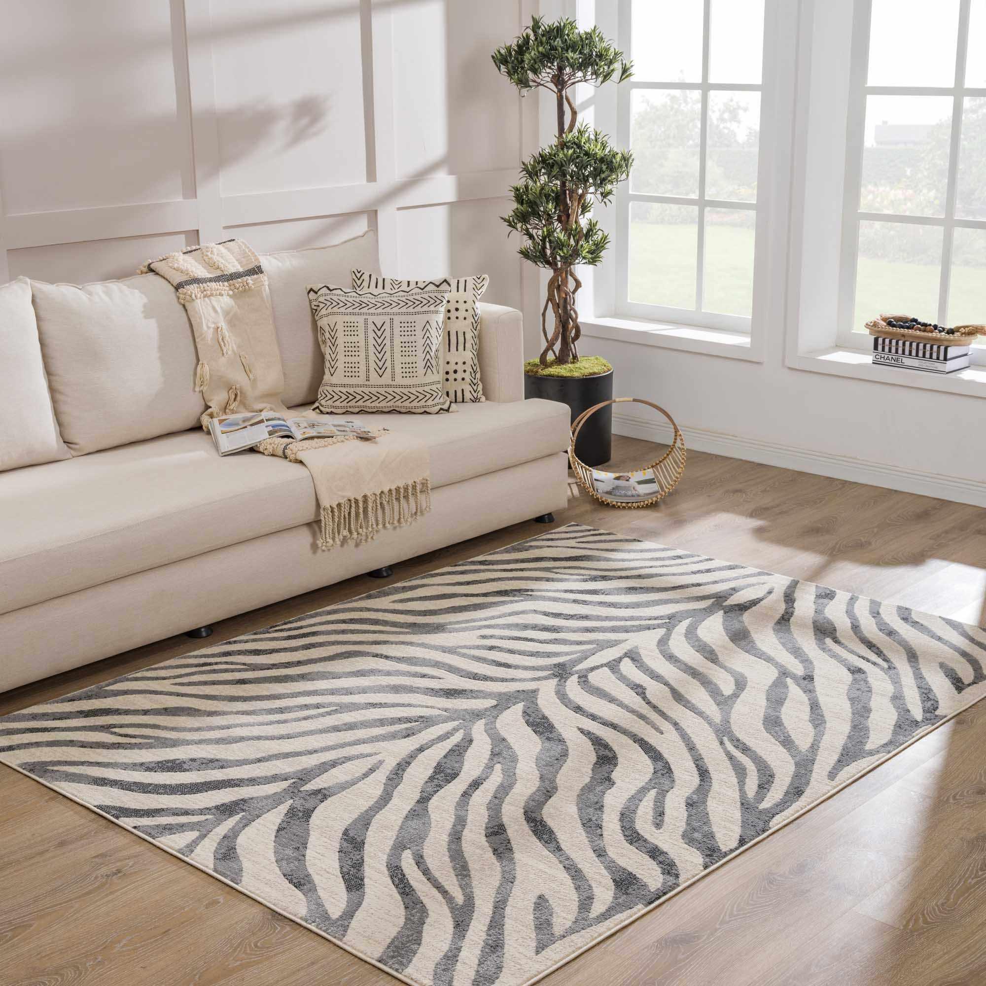 Gray Ecorse Zebra Print Area Rug - PRHOMZ