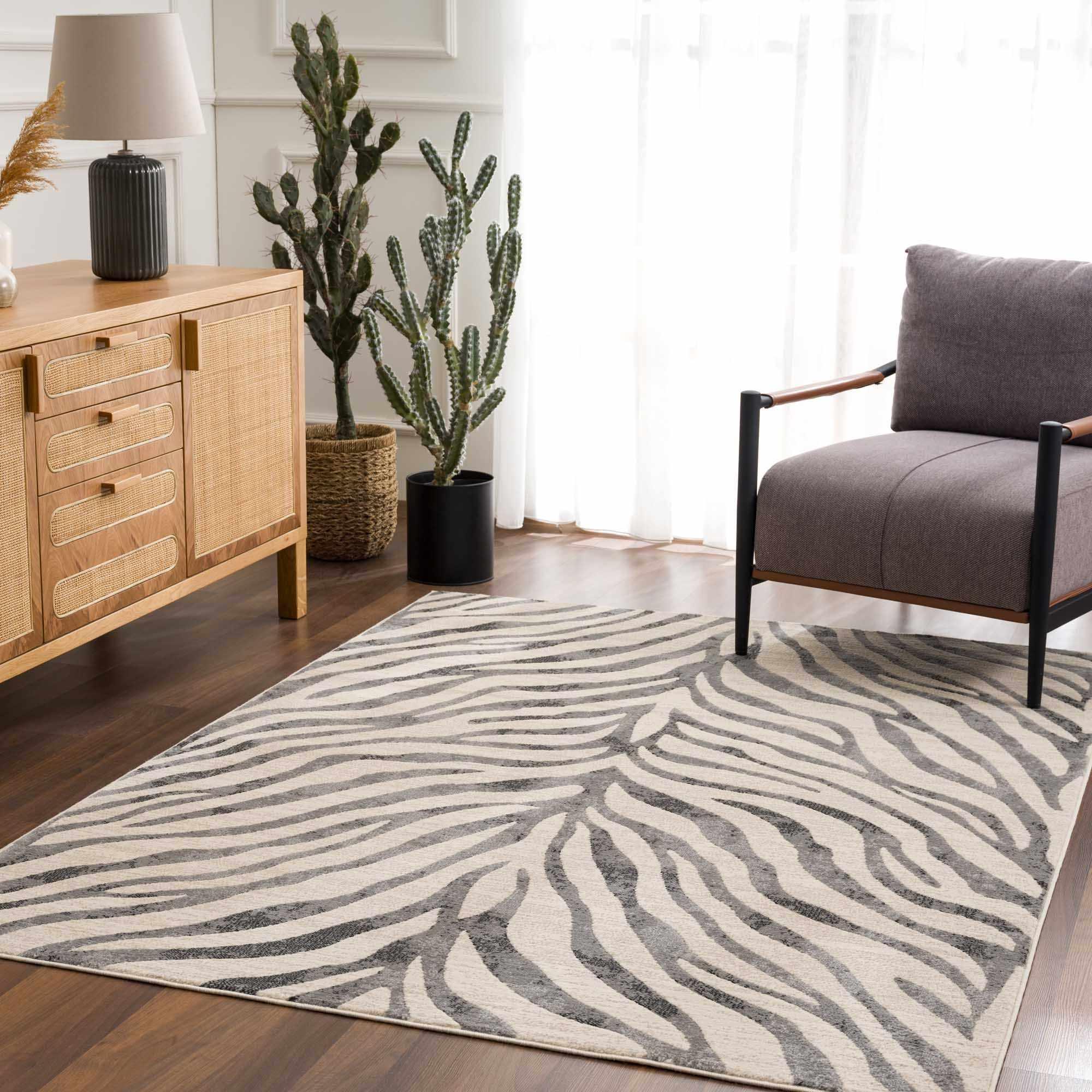Gray Ecorse Zebra Print Area Rug - PRHOMZ