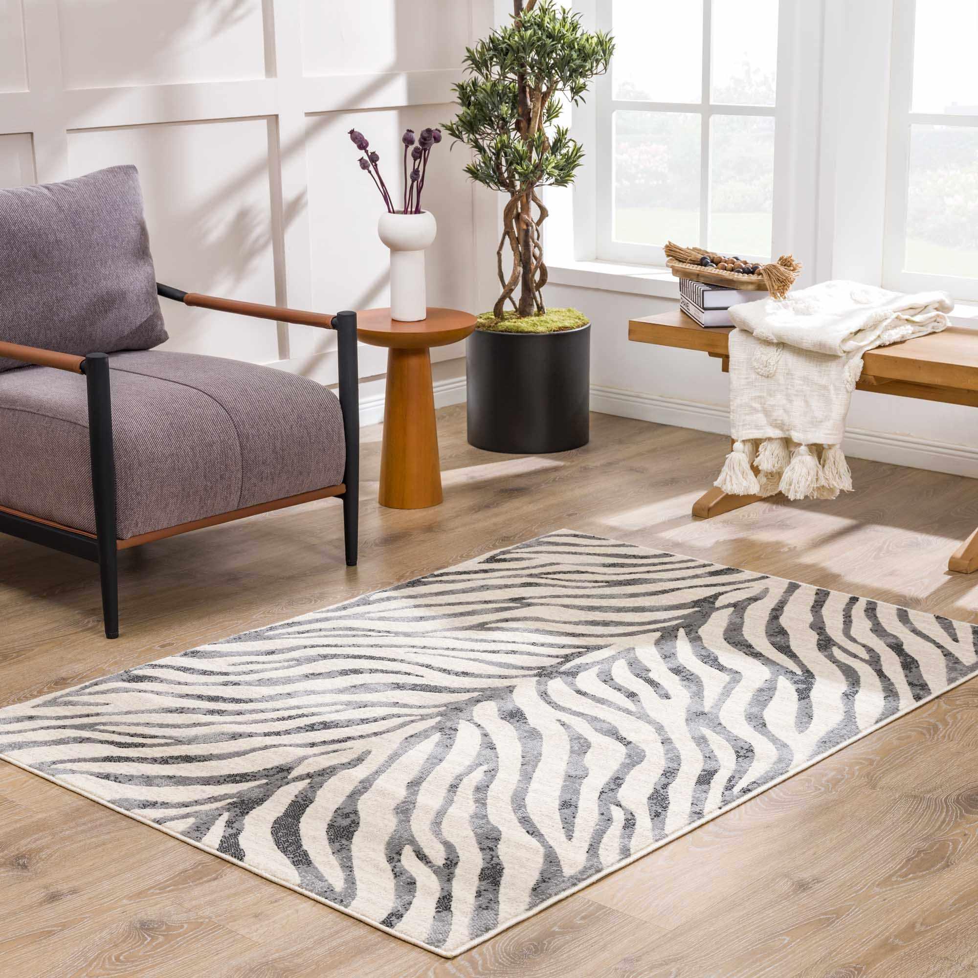 Gray Ecorse Zebra Print Area Rug - PRHOMZ