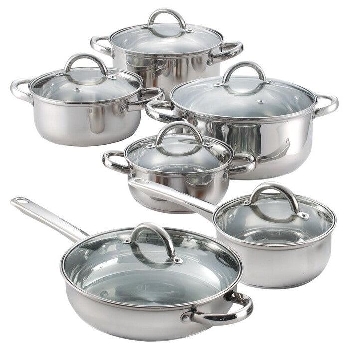 12 Piece Cool Touch Stainless Steel Cookware Set - PRHOMZ