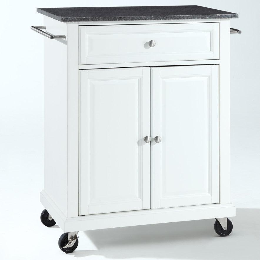 White Kitchen Cart with Granite Top and Locking Casters Wheels - PRHOMZ