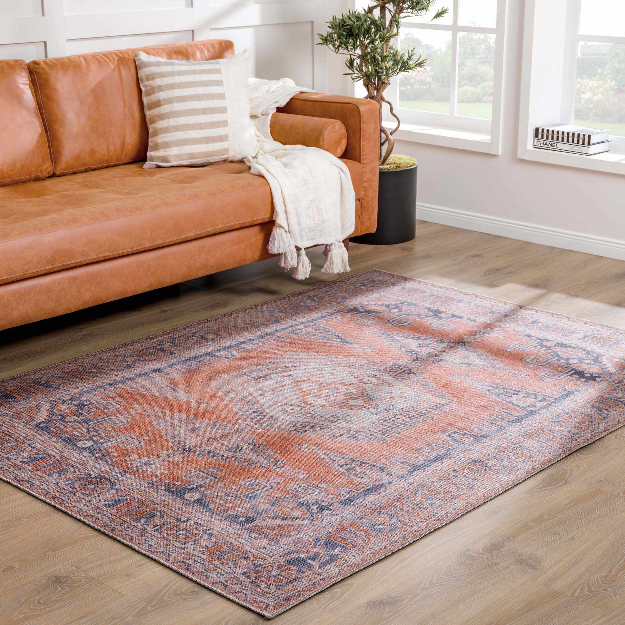 Burnt Orange Taber Medallion Washable Area Rug