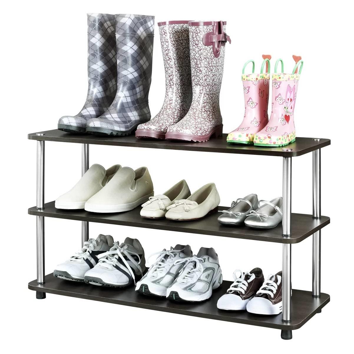 Espresso 3-Shelf Modern Shoe Rack - Holds up to 12 Pair of Shoes - PRHOMZ