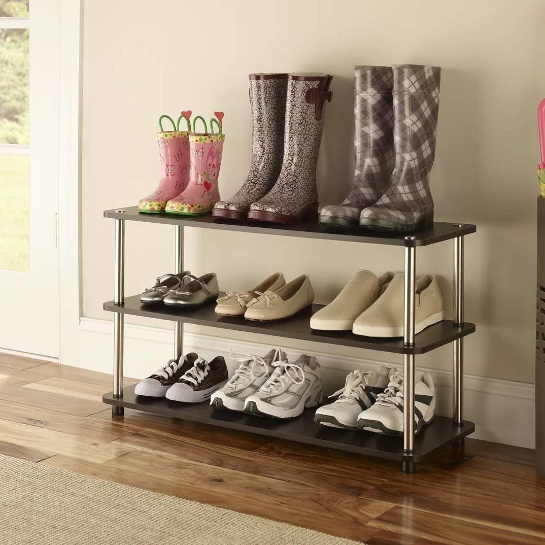 Espresso 3-Shelf Modern Shoe Rack - Holds up to 12 Pair of Shoes - PRHOMZ
